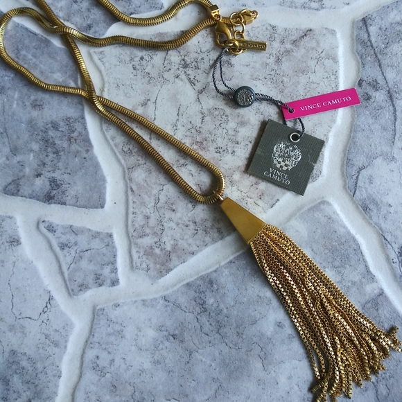 Vince Camuto Chic Goldtone Thick Snake Chain Tassel Necklace - Picture 1 of 8